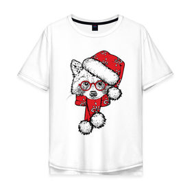 Мужская футболка хлопок Oversize с принтом Енот Санта в Новосибирске, 100% хлопок | свободный крой, круглый ворот, “спинка” длиннее передней части | christmas | father christmas | hat | holiday | new year | raccoon | santa claus | scarf | snow | snowflakes | winter | дед мороз | енот | зима | новый год | очки | праздник | рождество | санта клаус | снег | снежинки | шапка | шарф