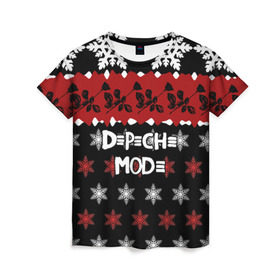 Женская футболка 3D с принтом Праздничный Depeche Mode в Новосибирске, 100% полиэфир ( синтетическое хлопкоподобное полотно) | прямой крой, круглый вырез горловины, длина до линии бедер | depeche mode | вестник моды | депеш мод | дэйв гаан | мартин гор | новогодний | новый год | рождество | роза | снежинки | энди флетчер