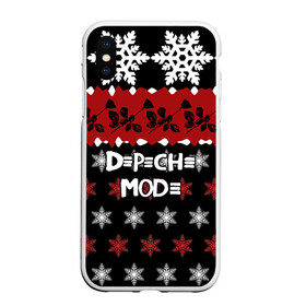 Чехол для iPhone XS Max матовый с принтом Праздничный Depeche Mode в Новосибирске, Силикон | Область печати: задняя сторона чехла, без боковых панелей | Тематика изображения на принте: depeche mode | вестник моды | депеш мод | дэйв гаан | мартин гор | новогодний | новый год | рождество | роза | снежинки | энди флетчер