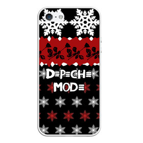 Чехол для iPhone 5/5S матовый с принтом Праздничный Depeche Mode в Новосибирске, Силикон | Область печати: задняя сторона чехла, без боковых панелей | depeche mode | вестник моды | депеш мод | дэйв гаан | мартин гор | новогодний | новый год | рождество | роза | снежинки | энди флетчер