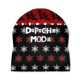 Шапка 3D с принтом Праздничный Depeche Mode в Новосибирске, 100% полиэстер | универсальный размер, печать по всей поверхности изделия | depeche mode | вестник моды | депеш мод | дэйв гаан | мартин гор | новогодний | новый год | рождество | роза | снежинки | энди флетчер
