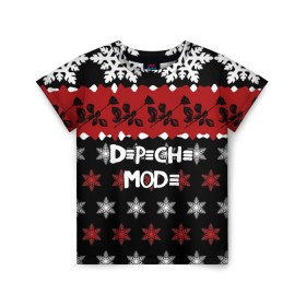 Детская футболка 3D с принтом Праздничный Depeche Mode в Новосибирске, 100% гипоаллергенный полиэфир | прямой крой, круглый вырез горловины, длина до линии бедер, чуть спущенное плечо, ткань немного тянется | depeche mode | вестник моды | депеш мод | дэйв гаан | мартин гор | новогодний | новый год | рождество | роза | снежинки | энди флетчер