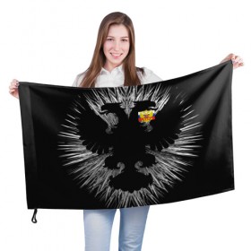Флаг 3D с принтом RUSSIA - Black Collection в Новосибирске, 100% полиэстер | плотность ткани — 95 г/м2, размер — 67 х 109 см. Принт наносится с одной стороны | Тематика изображения на принте: герб | россия | флаг