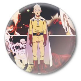 Значок с принтом Сайтама в Новосибирске,  металл | круглая форма, металлическая застежка в виде булавки | anime | one punch man | аниме | сайтама