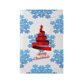 Обложка для паспорта матовая кожа с принтом Merry christmas в Новосибирске, натуральная матовая кожа | размер 19,3 х 13,7 см; прозрачные пластиковые крепления | Тематика изображения на принте: 