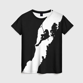 Женская футболка 3D с принтом Climbing в Новосибирске, 100% полиэфир ( синтетическое хлопкоподобное полотно) | прямой крой, круглый вырез горловины, длина до линии бедер | climbing | климбинг | отвес | скала | скалодром | скалолаз | скалолазание | сколы | ущелье