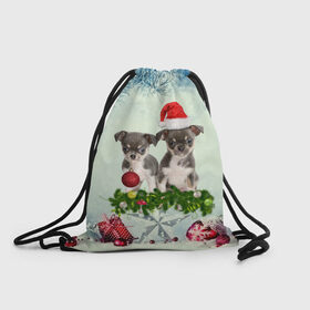 Рюкзак-мешок 3D с принтом Милые собачки в Новосибирске, 100% полиэстер | плотность ткани — 200 г/м2, размер — 35 х 45 см; лямки — толстые шнурки, застежка на шнуровке, без карманов и подкладки | christmas | new year | год собаки | елка | елочки | новогодний | новый год | рождество | снег | снежинки | собака