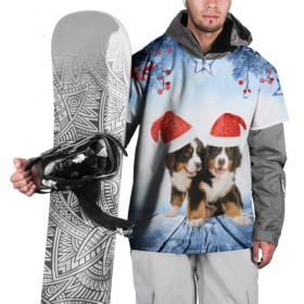 Накидка на куртку 3D с принтом Новогодние собачки в Новосибирске, 100% полиэстер |  | Тематика изображения на принте: christmas | new year | santa | год собаки | елка | елочки | новогодний | новый год | рождество | снег | снежинки | собака
