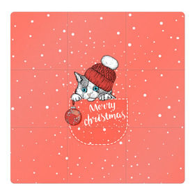 Магнитный плакат 3Х3 с принтом Кошка в кармане в Новосибирске, Полимерный материал с магнитным слоем | 9 деталей размером 9*9 см | Тематика изображения на принте: зима | кот | новый год | подарок | рождество