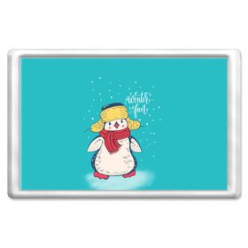 Магнит 45*70 с принтом Пингвин в шарфе в Новосибирске, Пластик | Размер: 78*52 мм; Размер печати: 70*45 | Тематика изображения на принте: зима | новый год | пингвин | подарок | рождество