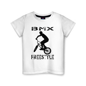 Детская футболка хлопок с принтом BMX FreeStyle в Новосибирске, 100% хлопок | круглый вырез горловины, полуприлегающий силуэт, длина до линии бедер | bmx | freestyle | велик | велосипед | трюки | экстрим