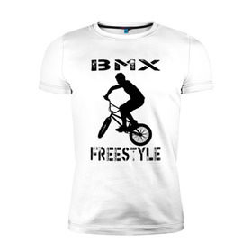 Мужская футболка премиум с принтом BMX FreeStyle в Новосибирске, 92% хлопок, 8% лайкра | приталенный силуэт, круглый вырез ворота, длина до линии бедра, короткий рукав | Тематика изображения на принте: bmx | freestyle | велик | велосипед | трюки | экстрим