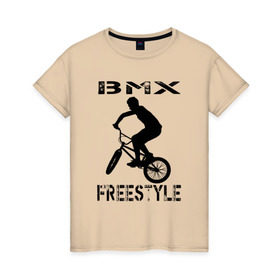 Женская футболка хлопок с принтом BMX FreeStyle в Новосибирске, 100% хлопок | прямой крой, круглый вырез горловины, длина до линии бедер, слегка спущенное плечо | bmx | freestyle | велик | велосипед | трюки | экстрим
