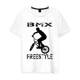 Мужская футболка хлопок с принтом BMX FreeStyle в Новосибирске, 100% хлопок | прямой крой, круглый вырез горловины, длина до линии бедер, слегка спущенное плечо. | bmx | freestyle | велик | велосипед | трюки | экстрим