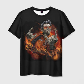 Мужская футболка 3D с принтом Адский гитарист в Новосибирске, 100% полиэфир | прямой крой, круглый вырез горловины, длина до линии бедер | гитара | гитарист | музыка | музыкант