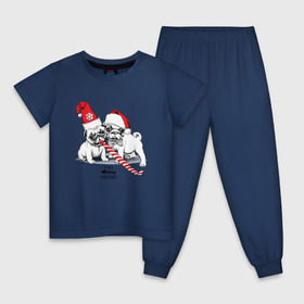 Детская пижама хлопок с принтом Мопсы в Новосибирске, 100% хлопок |  брюки и футболка прямого кроя, без карманов, на брюках мягкая резинка на поясе и по низу штанин
 | Тематика изображения на принте: зима | мопс | новый год | подарок | рождество
