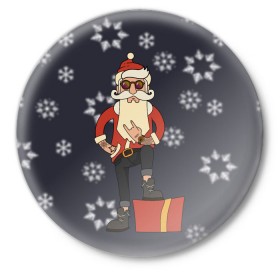 Значок с принтом Santa hipster в Новосибирске,  металл | круглая форма, металлическая застежка в виде булавки | Тематика изображения на принте: 