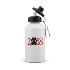 Бутылка спортивная с принтом 2018 Год Собаки в Новосибирске, металл | емкость — 500 мл, в комплекте две пластиковые крышки и карабин для крепления | Тематика изображения на принте: 