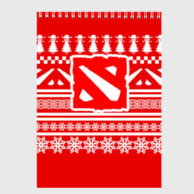 Скетчбук с принтом Свитер DOTA 2 в Новосибирске, 100% бумага
 | 48 листов, плотность листов — 100 г/м2, плотность картонной обложки — 250 г/м2. Листы скреплены сверху удобной пружинной спиралью | Тематика изображения на принте: dota | dota 2 | logo | rpg | дота | игры | лого | логотип | новый год