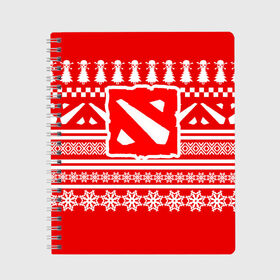 Тетрадь с принтом Свитер DOTA 2 в Новосибирске, 100% бумага | 48 листов, плотность листов — 60 г/м2, плотность картонной обложки — 250 г/м2. Листы скреплены сбоку удобной пружинной спиралью. Уголки страниц и обложки скругленные. Цвет линий — светло-серый
 | dota | dota 2 | logo | rpg | дота | игры | лого | логотип | новый год