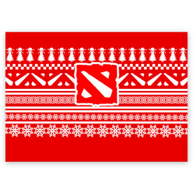 Поздравительная открытка с принтом СВИТЕР DOTA 2 НОВОГОДНИЙ в Новосибирске, 100% бумага | плотность бумаги 280 г/м2, матовая, на обратной стороне линовка и место для марки
 | dota | dota 2 | logo | rpg | дота | игры | лого | логотип | новый год