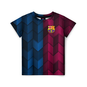 Детская футболка 3D с принтом FC Barca 2018 Creative uniform в Новосибирске, 100% гипоаллергенный полиэфир | прямой крой, круглый вырез горловины, длина до линии бедер, чуть спущенное плечо, ткань немного тянется | Тематика изображения на принте: fc | fc barcelona | fcb | барселона | спорт | спортивные | фк | футбол | футбольный клуб