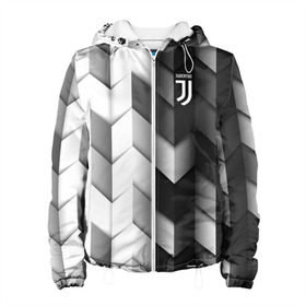 Женская куртка 3D с принтом Juventus 2018 Geometry Sport в Новосибирске, ткань верха — 100% полиэстер, подклад — флис | прямой крой, подол и капюшон оформлены резинкой с фиксаторами, два кармана без застежек по бокам, один большой потайной карман на груди. Карман на груди застегивается на липучку | Тематика изображения на принте: fc | juventus | спорт | спортивные | фк | футбол | футбольный клуб | ювентус