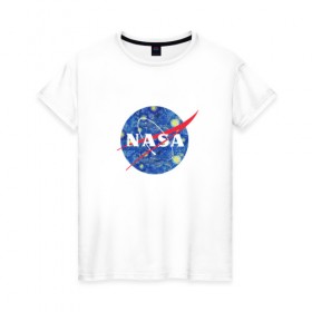 Женская футболка хлопок с принтом NASA в Новосибирске, 100% хлопок | прямой крой, круглый вырез горловины, длина до линии бедер, слегка спущенное плечо | nasa | наса