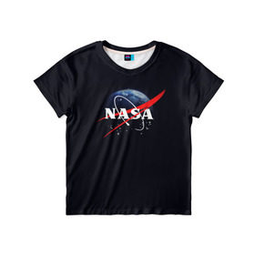 Детская футболка 3D с принтом NASA в Новосибирске, 100% гипоаллергенный полиэфир | прямой крой, круглый вырез горловины, длина до линии бедер, чуть спущенное плечо, ткань немного тянется | Тематика изображения на принте: 