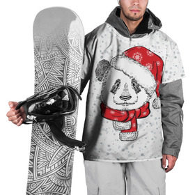 Накидка на куртку 3D с принтом Панда Санта в Новосибирске, 100% полиэстер |  | дед мороз | зима | медведь | праздник | рождество | санта клаус | снег | шапка | шарф
