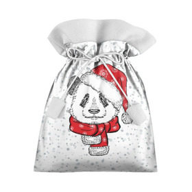 Подарочный 3D мешок с принтом Панда Санта в Новосибирске, 100% полиэстер | Размер: 29*39 см | Тематика изображения на принте: дед мороз | зима | медведь | праздник | рождество | санта клаус | снег | шапка | шарф