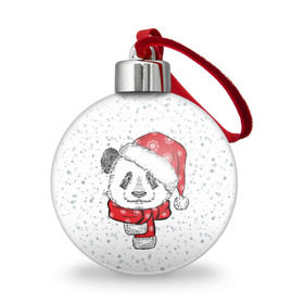 Ёлочный шар с принтом Панда Санта в Новосибирске, Пластик | Диаметр: 77 мм | дед мороз | зима | медведь | праздник | рождество | санта клаус | снег | шапка | шарф