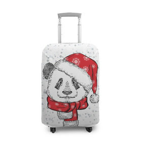 Чехол для чемодана 3D с принтом Панда Санта в Новосибирске, 86% полиэфир, 14% спандекс | двустороннее нанесение принта, прорези для ручек и колес | дед мороз | зима | медведь | праздник | рождество | санта клаус | снег | шапка | шарф