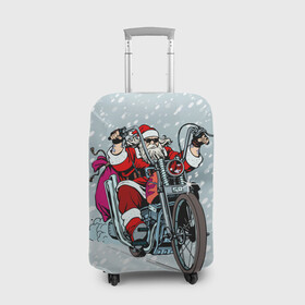 Чехол для чемодана 3D с принтом Санта Клаус байкер в Новосибирске, 86% полиэфир, 14% спандекс | двустороннее нанесение принта, прорези для ручек и колес | байк | дед мороз | зима | мотоцикл | рождество | снег
