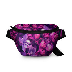 Поясная сумка 3D с принтом цветы в Новосибирске, 100% полиэстер | плотная ткань, ремень с регулируемой длиной, внутри несколько карманов для мелочей, основное отделение и карман с обратной стороны сумки застегиваются на молнию | botany | bouquet | flowers | fuchsia | leaves | magnolia | peony | pink | vintage | ботаника | букет | винтаж | листья | магнолия | пион | розовый | фуксия | цветы