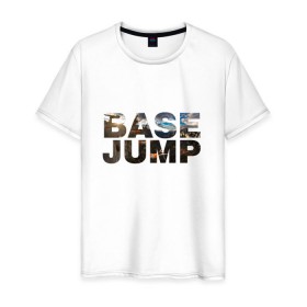 Мужская футболка хлопок с принтом base jumping в Новосибирске, 100% хлопок | прямой крой, круглый вырез горловины, длина до линии бедер, слегка спущенное плечо. | Тематика изображения на принте: 