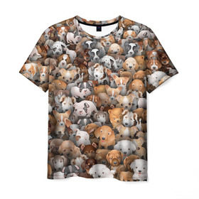 Мужская футболка 3D с принтом Щенки в Новосибирске, 100% полиэфир | прямой крой, круглый вырез горловины, длина до линии бедер | Тематика изображения на принте: бультерьер | корги | мопс | паттерн | пес | питбуль | породы | собака | собачка | хаски | щенок