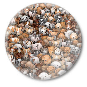 Значок с принтом Щенки в Новосибирске,  металл | круглая форма, металлическая застежка в виде булавки | бультерьер | корги | мопс | паттерн | пес | питбуль | породы | собака | собачка | хаски | щенок