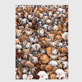 Скетчбук с принтом Щенки в Новосибирске, 100% бумага
 | 48 листов, плотность листов — 100 г/м2, плотность картонной обложки — 250 г/м2. Листы скреплены сверху удобной пружинной спиралью | бультерьер | корги | мопс | паттерн | пес | питбуль | породы | собака | собачка | хаски | щенок