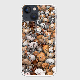 Чехол для iPhone 13 mini с принтом Щенки в Новосибирске,  |  | бультерьер | корги | мопс | паттерн | пес | питбуль | породы | собака | собачка | хаски | щенок