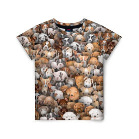 Детская футболка 3D с принтом Щенки в Новосибирске, 100% гипоаллергенный полиэфир | прямой крой, круглый вырез горловины, длина до линии бедер, чуть спущенное плечо, ткань немного тянется | бультерьер | корги | мопс | паттерн | пес | питбуль | породы | собака | собачка | хаски | щенок