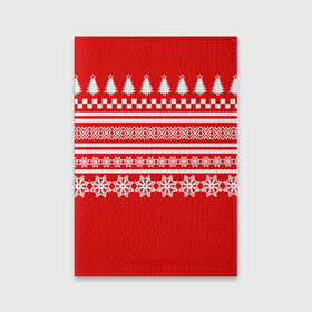 Обложка для паспорта матовая кожа с принтом Праздничный Свитер в Новосибирске, натуральная матовая кожа | размер 19,3 х 13,7 см; прозрачные пластиковые крепления | Тематика изображения на принте: happy new year | елка | линии | новогодние | новый год | свитер | снежинки
