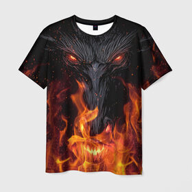 Мужская футболка 3D с принтом Огненный дракон в Новосибирске, 100% полиэфир | прямой крой, круглый вырез горловины, длина до линии бедер | арт | глаза | дракон | огонь | пламя