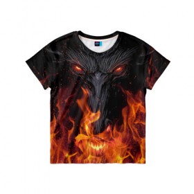 Детская футболка 3D с принтом Огненный дракон в Новосибирске, 100% гипоаллергенный полиэфир | прямой крой, круглый вырез горловины, длина до линии бедер, чуть спущенное плечо, ткань немного тянется | Тематика изображения на принте: арт | глаза | дракон | огонь | пламя