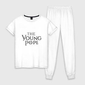 Женская пижама хлопок с принтом The young pope в Новосибирске, 100% хлопок | брюки и футболка прямого кроя, без карманов, на брюках мягкая резинка на поясе и по низу штанин | Тематика изображения на принте: young pope | джуд лоу | молодой папа