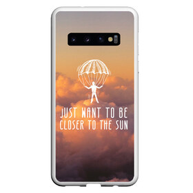 Чехол для Samsung Galaxy S10 с принтом skydive в Новосибирске, Силикон | Область печати: задняя сторона чехла, без боковых панелей | Тематика изображения на принте: adrenaline | base jumping | extreme | jump | parachute | sky | skydive | адреналин | бейс | бейсджампинг | высота | небо | облака | парашют | полет | прыжок | риск | самолет | свобода | экстрим