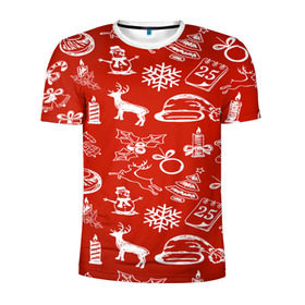 Мужская футболка 3D спортивная с принтом Символика рождества в Новосибирске, 100% полиэстер с улучшенными характеристиками | приталенный силуэт, круглая горловина, широкие плечи, сужается к линии бедра | new year | елка | новогодний | новый год | рождество | снег | снежинки