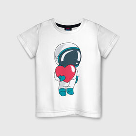Детская футболка хлопок с принтом Космонавт в Новосибирске, 100% хлопок | круглый вырез горловины, полуприлегающий силуэт, длина до линии бедер | cosmonaut | cosmos | cute | heart | love | космонавт | космос | любовь | мило | сердце