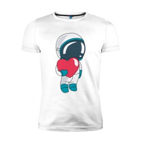 Мужская футболка премиум с принтом Космонавт в Новосибирске, 92% хлопок, 8% лайкра | приталенный силуэт, круглый вырез ворота, длина до линии бедра, короткий рукав | cosmonaut | cosmos | cute | heart | love | космонавт | космос | любовь | мило | сердце