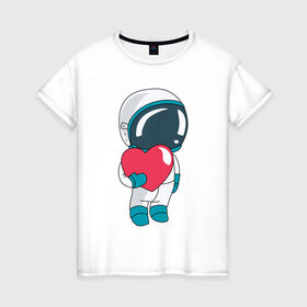 Женская футболка хлопок с принтом Космонавт в Новосибирске, 100% хлопок | прямой крой, круглый вырез горловины, длина до линии бедер, слегка спущенное плечо | cosmonaut | cosmos | cute | heart | love | космонавт | космос | любовь | мило | сердце